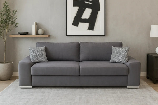 Sofa Bed - Beech Wood - Linen Fabric - Grey - 200x85 cm - Cataloug