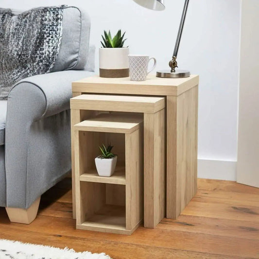 3 طاولات متداخلة -  بيج - 35x35x65 سم