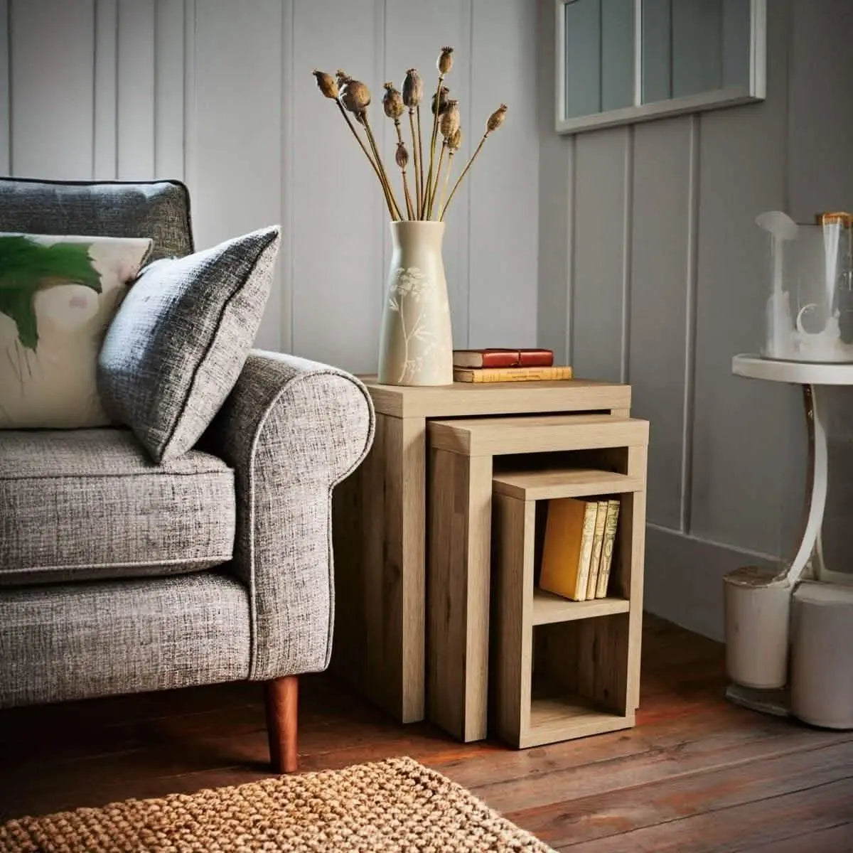 3 طاولات متداخلة -  بيج - 35x35x65 سم