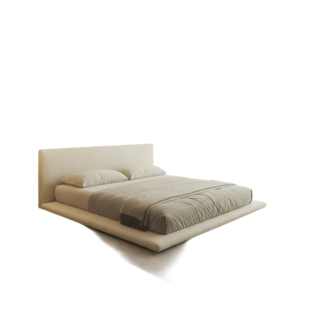 Modern bedroom with a large bed in a minimalistic setting