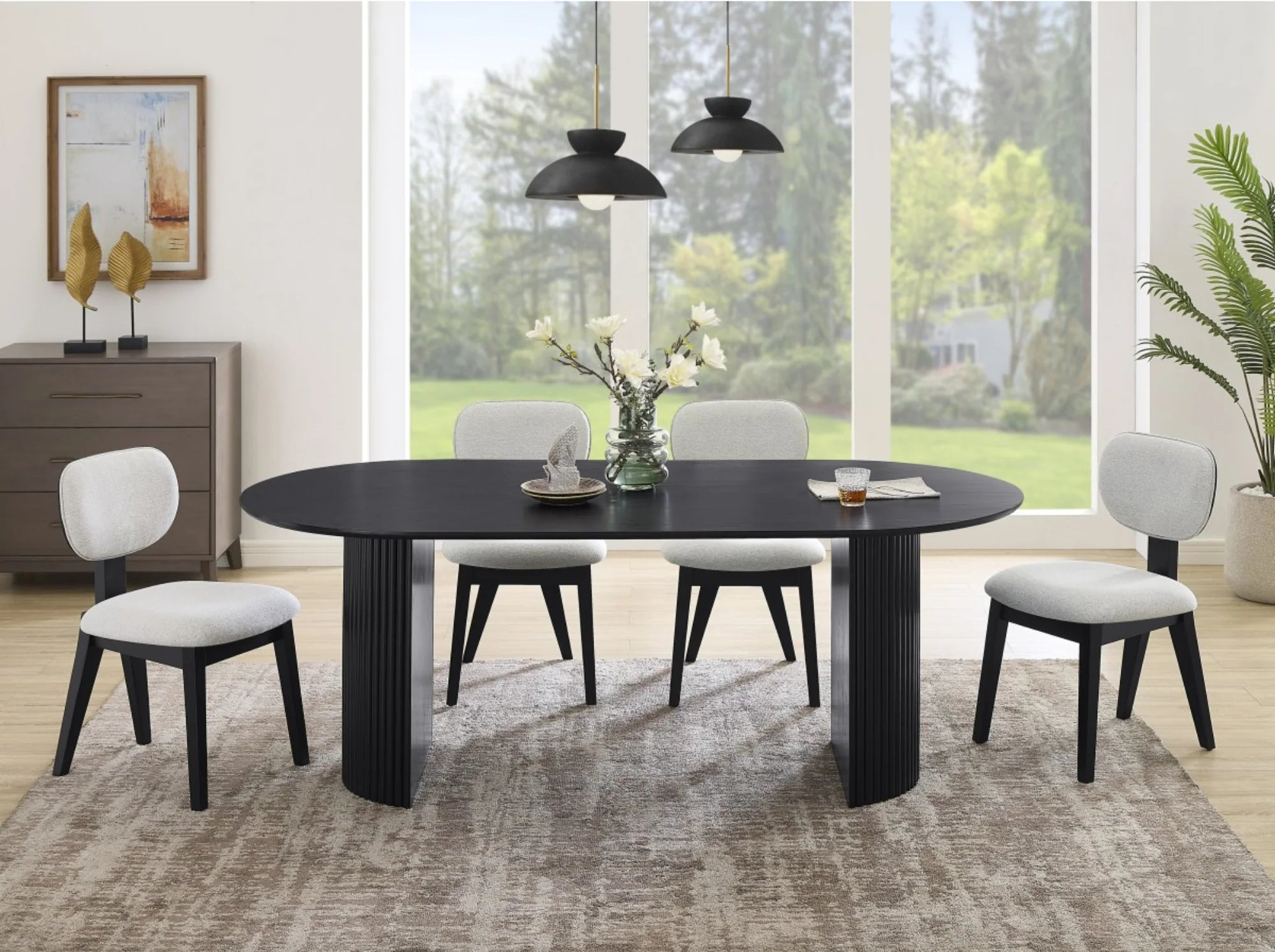 Dining table without chairs - Beech wood & MDF wood - Black - 200x90x77 cm