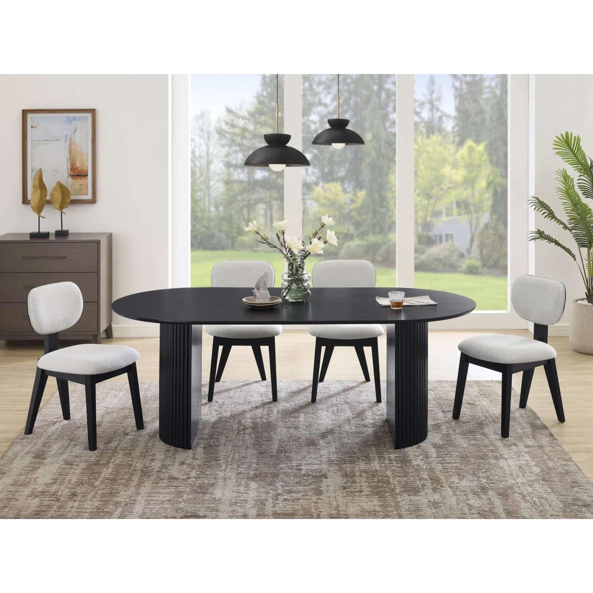 Dining table without chairs - Beech wood & MDF wood - Black - 200x90x77 cm