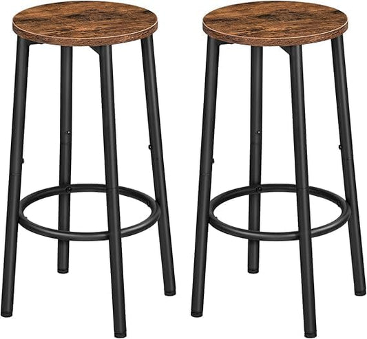 Bar Stool - Metal - Set Of 2 - Black & Brown - 30 x 30 x 64 cm