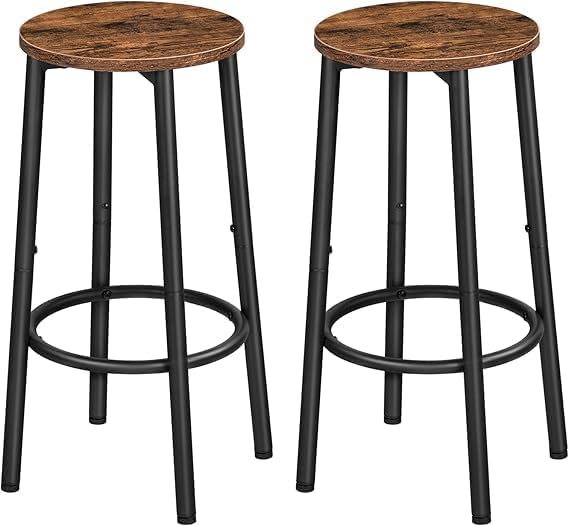 Bar Stool - Metal - Set Of 2 - Black & Brown - 30 x 30 x 64 cm
