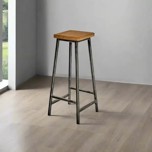 Bar Stool - Metal & Wood - Black & Brown - 40 x 40 x 75 cm