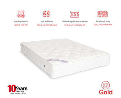 German Bonnell Mattress - Double Net - Gold & White - 110 x 195 x 30 cm