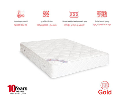 German Bonnell Mattress - Double Net - Gold & White - 110 x 190 x 25 cm
