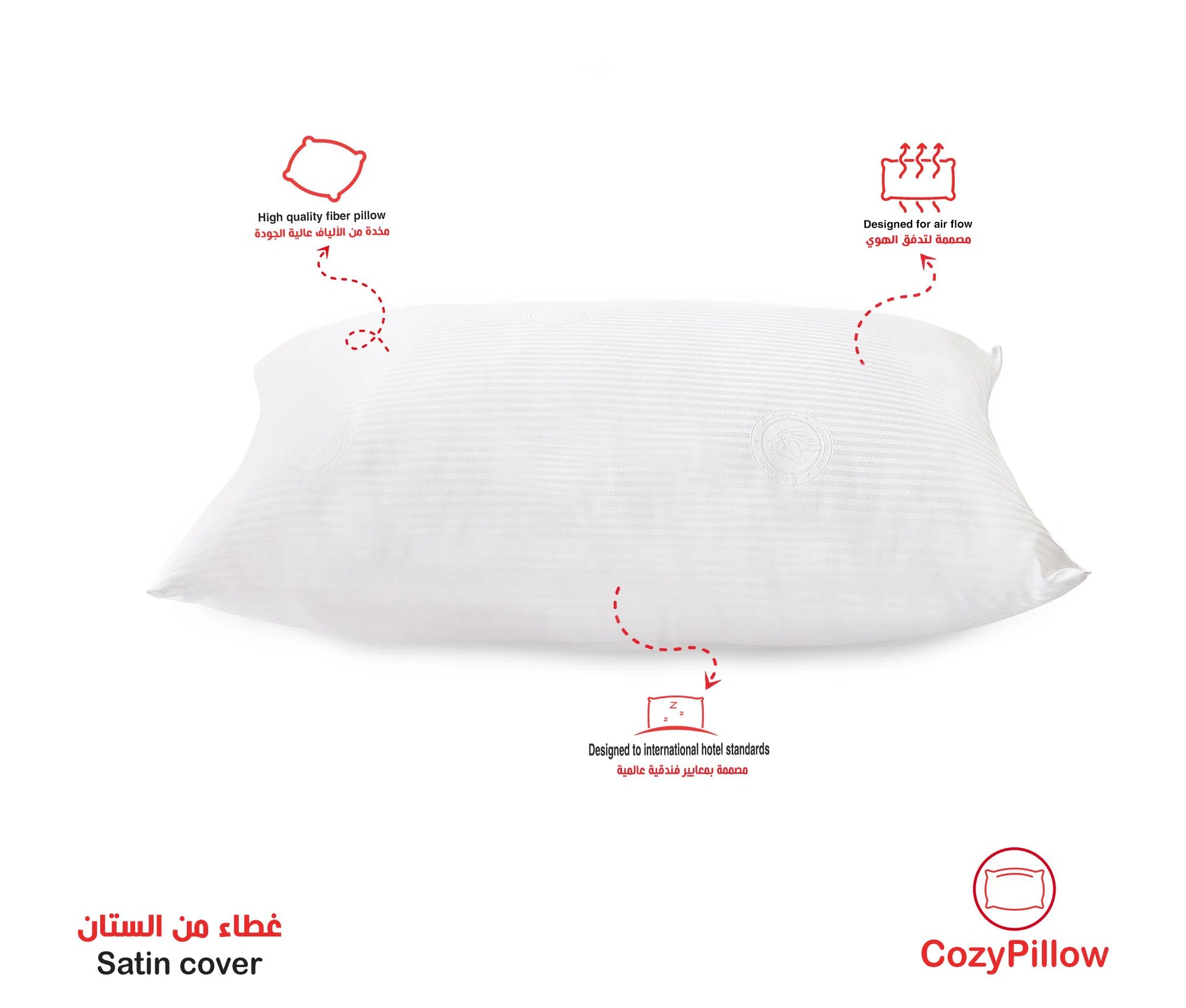 وسادة مريحة - حشوة فايبر ناعمة - أبيض - مقاسات متعددة