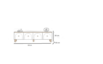TV Unit - MDF Wood - White & Beige - 180x40x50 cm