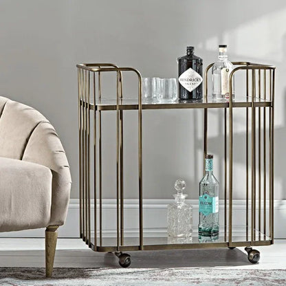 Serving Table - Steel - Glass - Gold - 80x40x80 cm