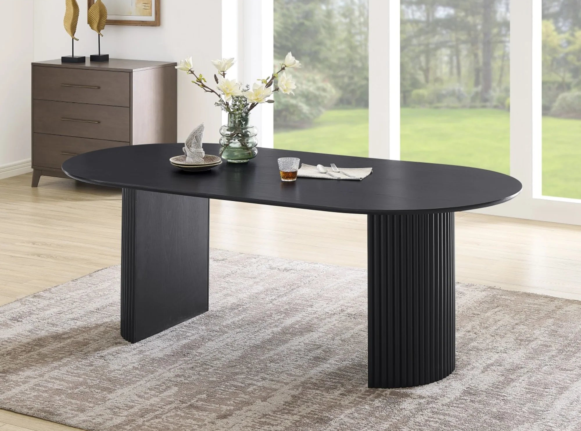 Dining table without chairs - Beech wood & MDF wood - Black - 200x90x77 cm