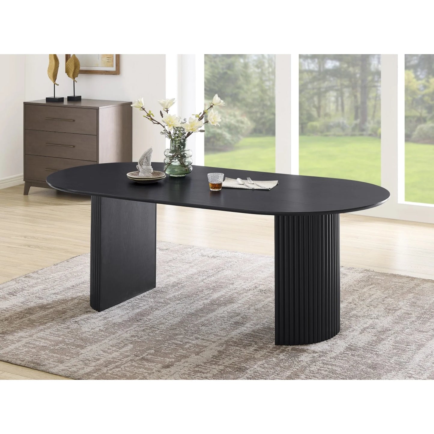 Dining table without chairs - Beech wood & MDF wood - Black - 200x90x77 cm