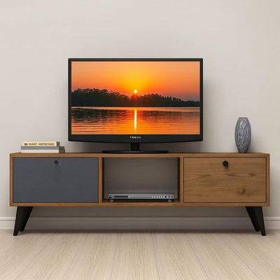 TV Unit - MDF Wood - Brown & Grey - 140x30x45 cm - Cataloug