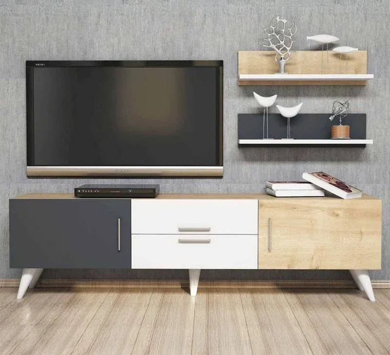 TV Unit - MDF Wood - White , Beige , Grey - 160x40x45 cm - Cataloug