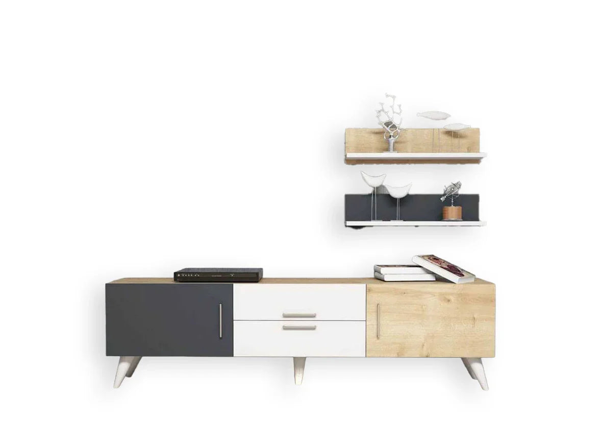TV Unit - MDF Wood - White , Beige , Grey - 160x40x45 cm - Cataloug