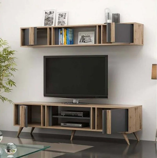 TV Unit - MDF Wood - Beige & Grey - 180x35x48 cm - Cataloug
