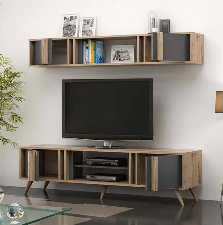 TV Unit - MDF Wood - Beige & Grey - 180x35x48 cm - Cataloug