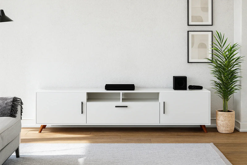 TV Unit - MDF Wood - White - 160x30x50 cm - Cataloug