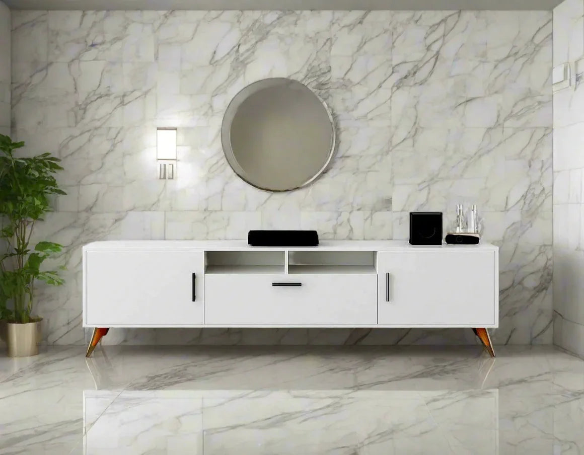 TV Unit - MDF Wood - White - 160x30x50 cm - Cataloug