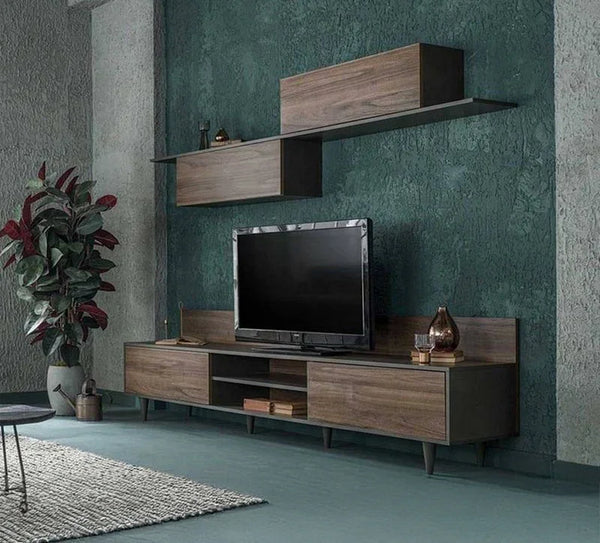 TV Unit - MDF Wood - Brown & Black - 200x40x40 cm - Cataloug