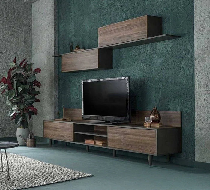 TV Unit - MDF Wood - Brown & Black - 200x40x40 cm - Cataloug