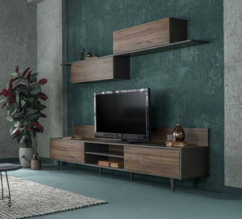 TV Unit - MDF Wood - Brown & Black - 200x40x40 cm - Cataloug