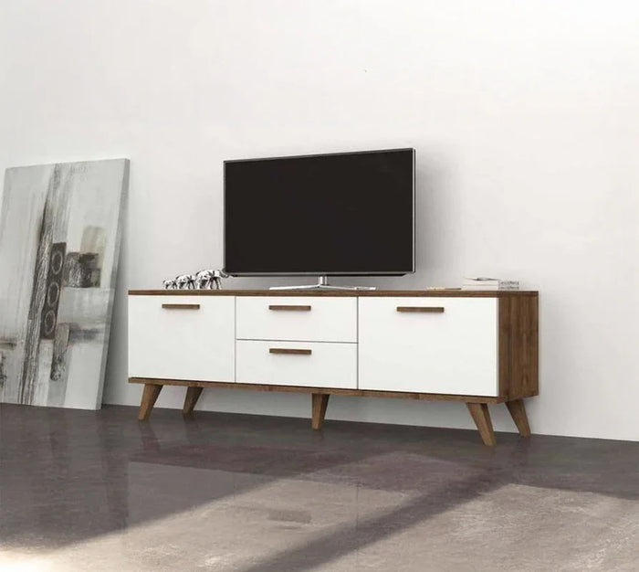 TV Unit - MDF Wood - White & Brown - 140x30x47 cm - Cataloug