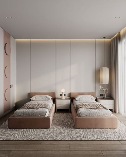 سرير - خشب ام دي اف - وردي - متعدد المقاسات