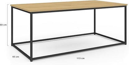 Coffe Table - Metal & Wood - Black & Beige - 113 x 60 x 45 cm