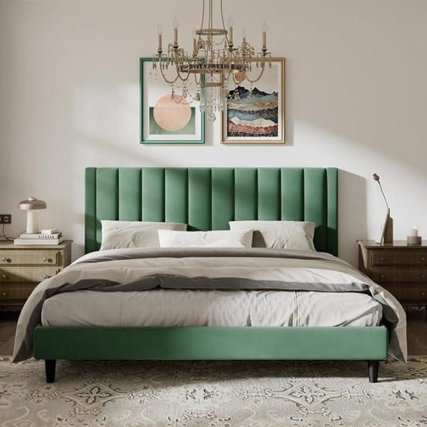 Bed - MDF - Velvet - Green - 180 CM - Cataloug
