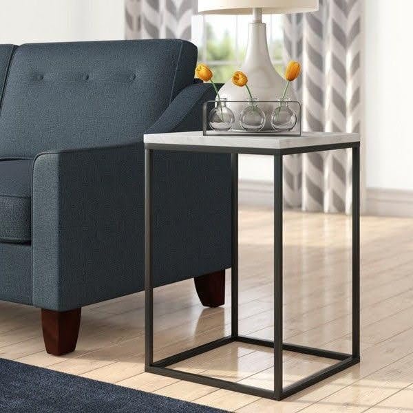 Side Table - Metal - Black & White - 40 x 40 x 60 cm
