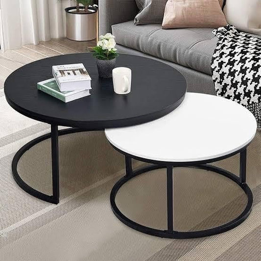 Coffe Table - Metal & Wood - Black & White - 50 x 70 x 45 cm