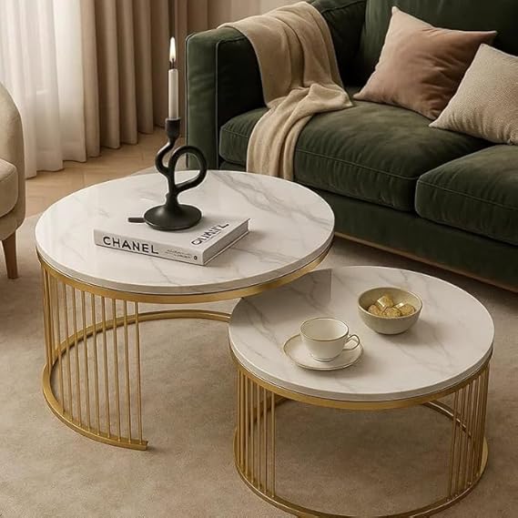 Coffe Table - Metal & Marble - Gold - 65 x 65 x 45 cm