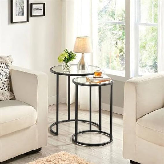 Side Table - Metal & Glass - Black - 40 x 40 x 60 cm