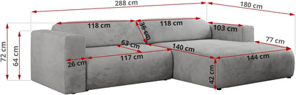 L-shape sofa - Beech Wood - Multicolor -288*180*90*72 cm