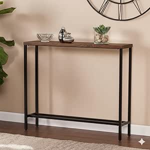كونسول- معدن و MDF - بني وأسود - 90 × 85 × 25 سم