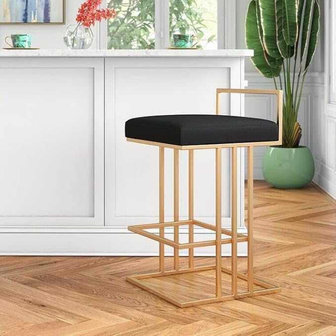 Bar Stool - Metal - Black & Gold - 40 x 50 x 76 cm