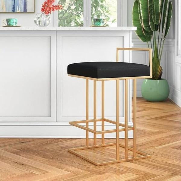Bar Stool - Metal - Black & Gold - 40 x 50 x 76 cm