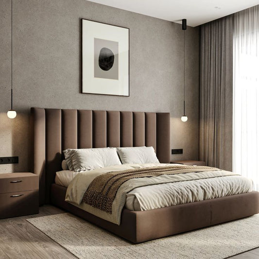 سرير - خشب-ام دي اف- بني - متعدد المقاسات