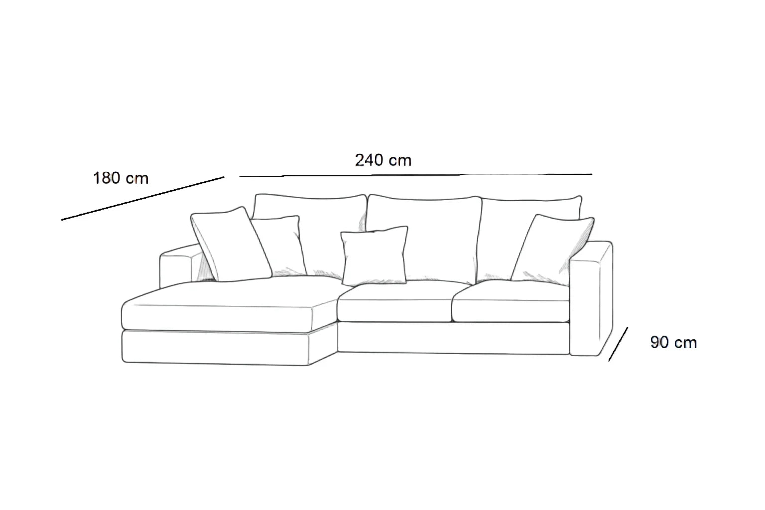 Sofa L Shape - Beech Wood - Linen Fabric - Beige - 240x180x90 cm - Cataloug