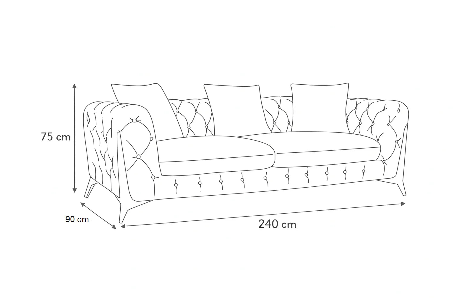 Sofa - Beech Wood - Velvet Fabric - Grey - 240x90x75 cm - Cataloug