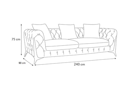 Sofa - Beech Wood - Velvet Fabric - Grey - 240×90×75 cm - Cataloug