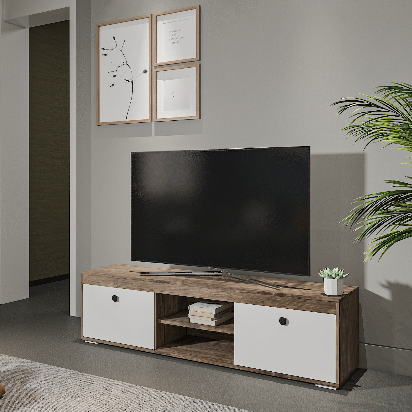 وحدة تلفزيون - خشب ام دي اف - متعدد الألوان - 160×35×44