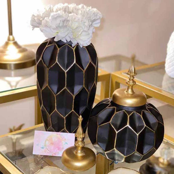 Polyster Vase-Polyster - Black & Gold- Multi Size