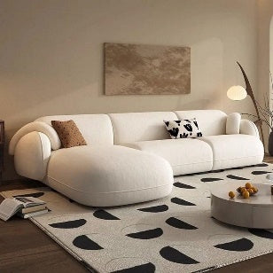 كنبة - شكل L - أوف وايت - موتو - خشب طبيعي - 300x200x90 سم