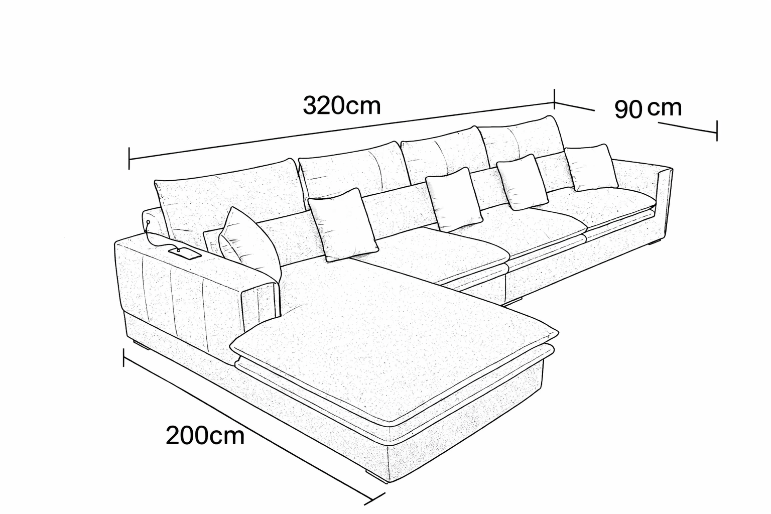 Sofa L Shape - Natural Wood - Linen Fabric - Blue - 320x200 cm
