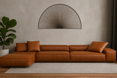 Sofa L Shape - Beech Wood - Suede Fabric - Brown - 300x200x90 cm - Cataloug