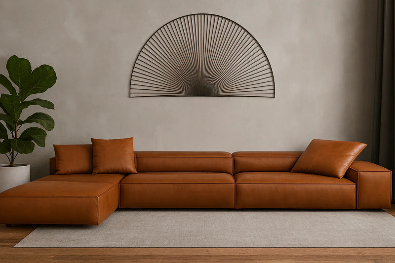 Sofa L Shape - Beech Wood - Suede Fabric - Brown - 300x200x90 cm - Cataloug