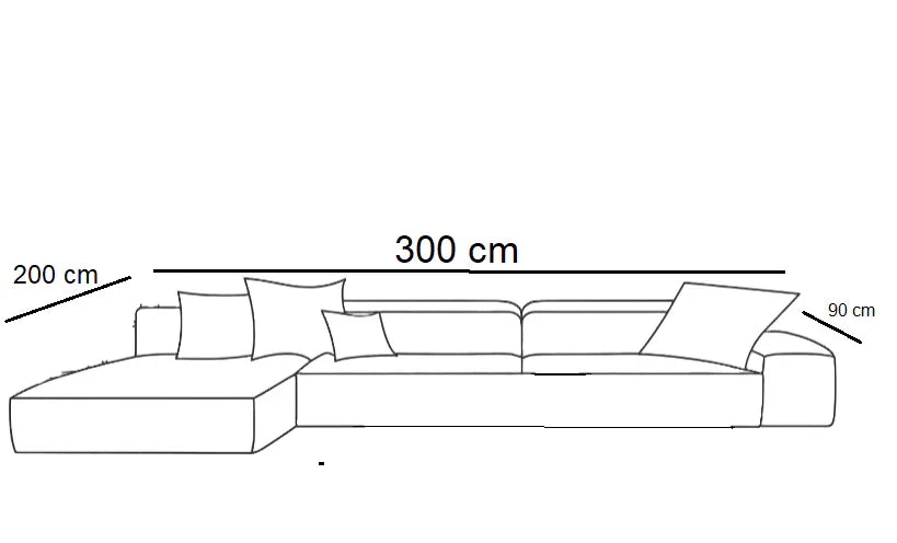 Sofa L Shape - Beech Wood - Suede Fabric - Brown - 300x200x90 cm - Cataloug