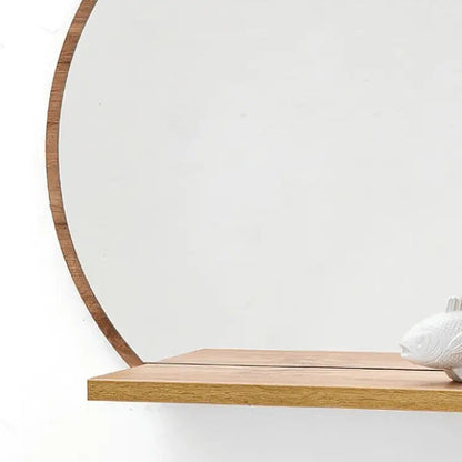 Rounded Mirror with shelf NW-Wooden color- 60x12x60 cm